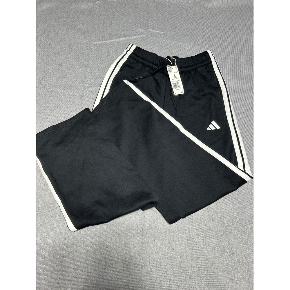 Adidas‎ Pants Womens S Black 3-Stripes Fleece Open Hem Track